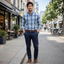 Men's Blue Plaid Long-Sleeve Button-Down Shirt