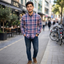 Men's Plaid Long-Sleeve Button-Down Shirt