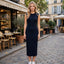 London Vibez Ribbed Knit Midi Dress with Gold Button Accents