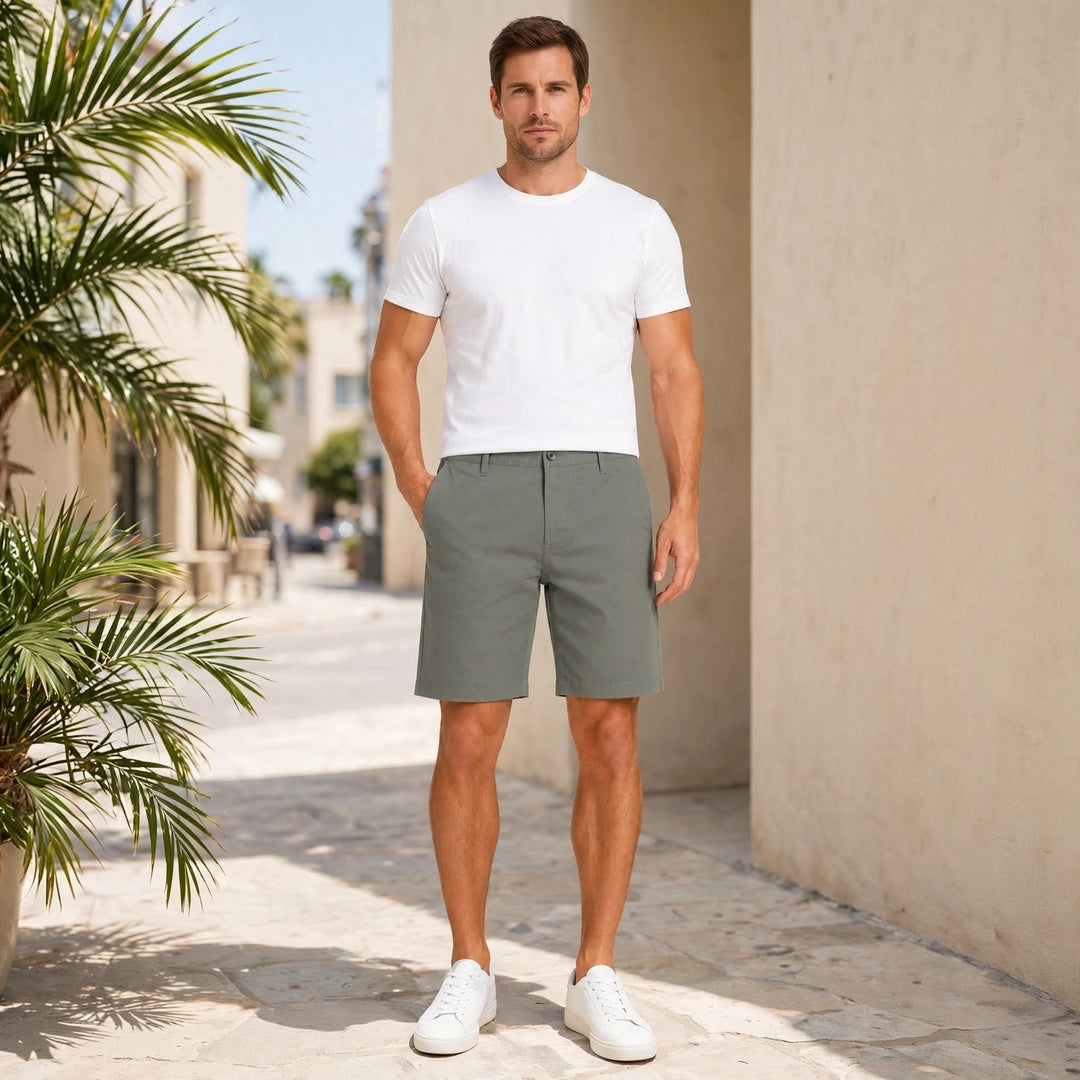 Men's Vintage Cotton Chino Shorts – Regular Fit 9 Inch Inseam Casual Shorts