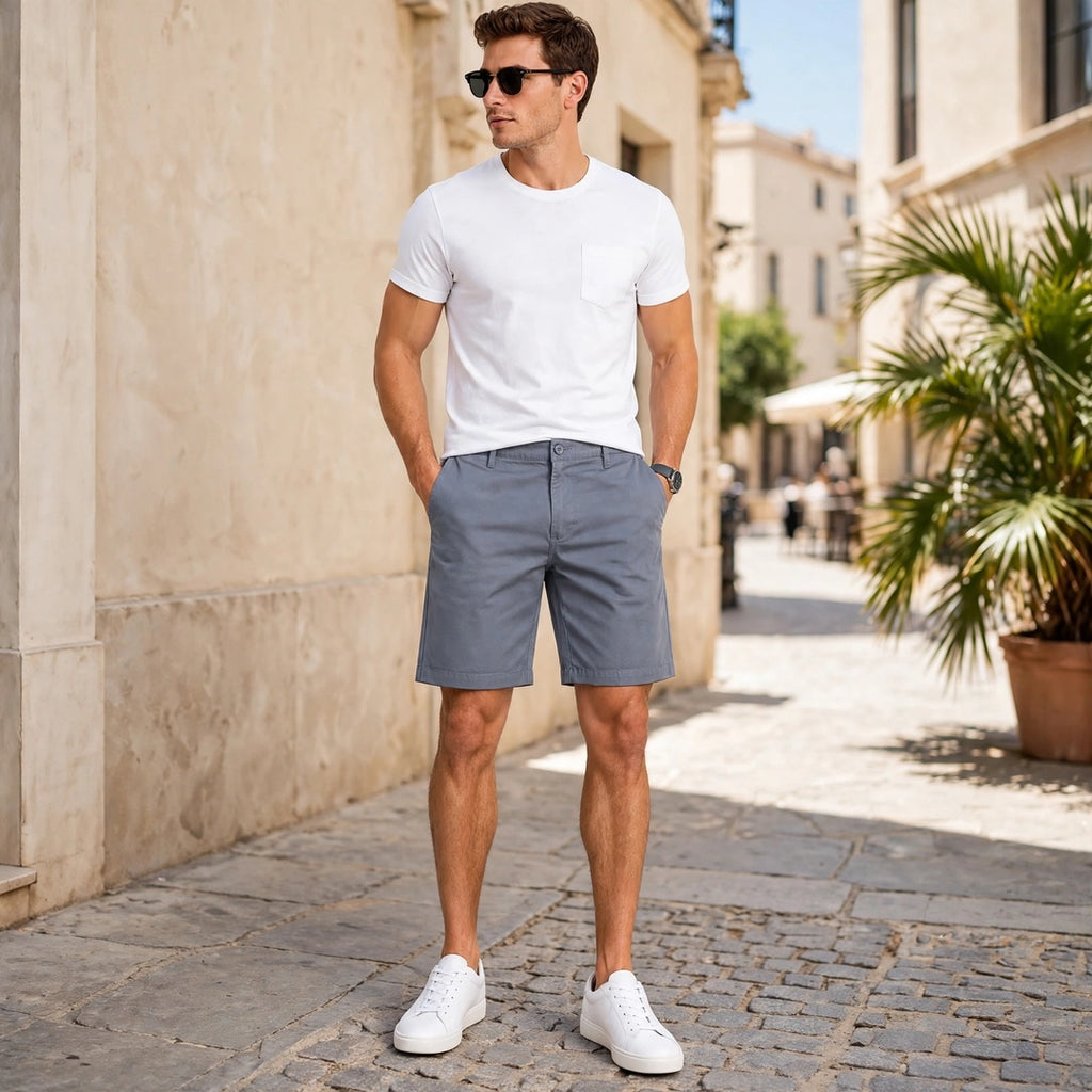Men's Vintage Cotton Chino Shorts – Regular Fit 9 Inch Inseam Casual Shorts