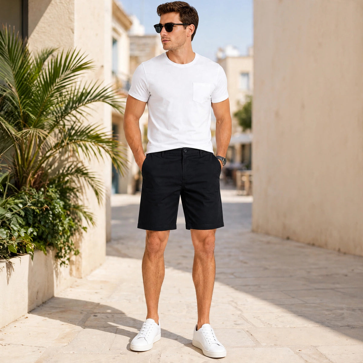 Men's Vintage Cotton Chino Shorts – Regular Fit 9 Inch Inseam Casual Shorts