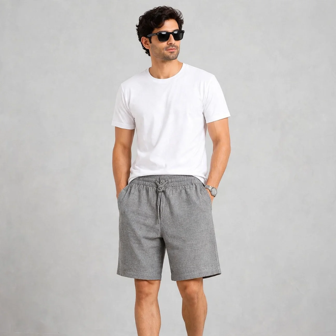 Men's Light gray Casual Linen Shorts