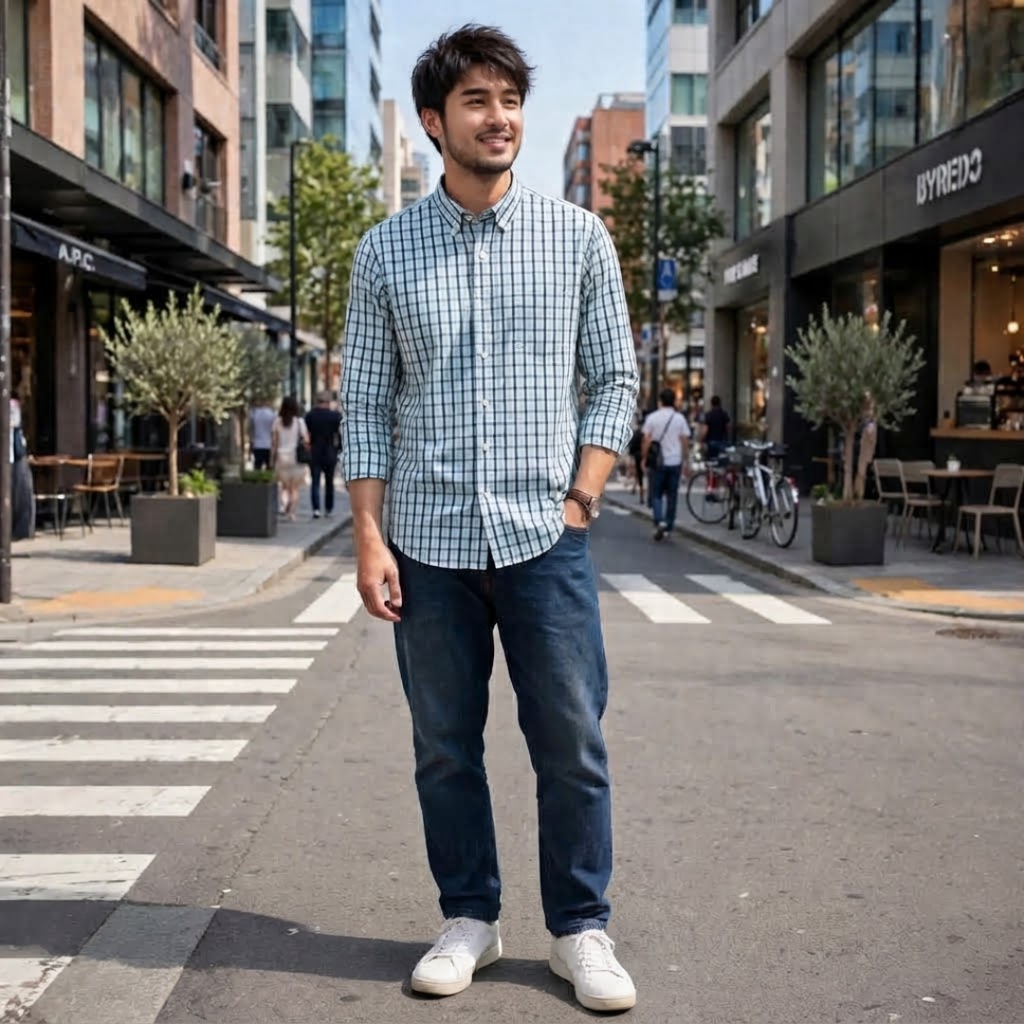 Men's Plaid Long-Sleeve Button-Down Shirt