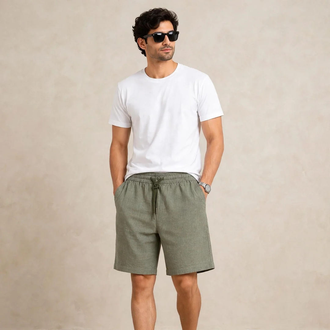 Men's Sage green Casual Linen Shorts