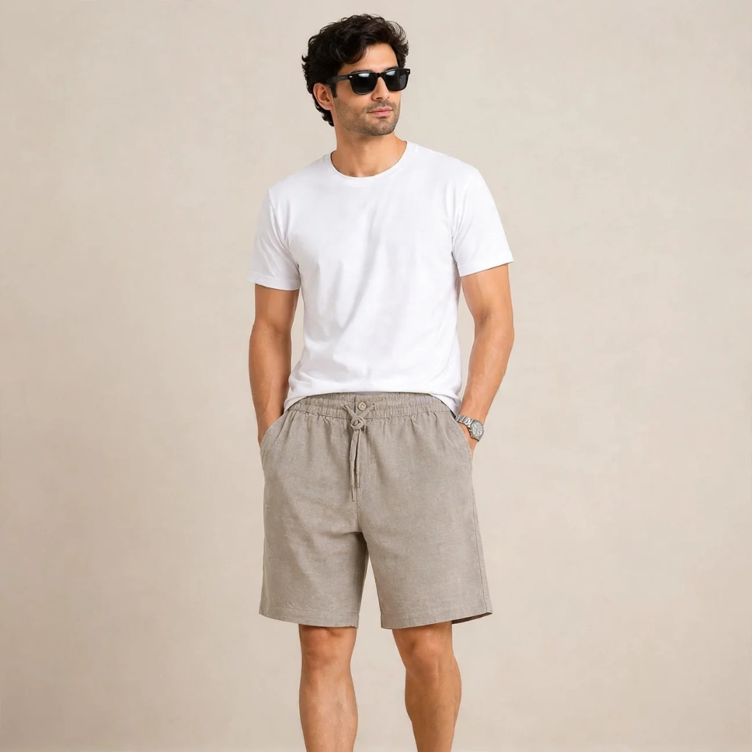 Men's Beige / light taupe Casual Linen Shorts Main image