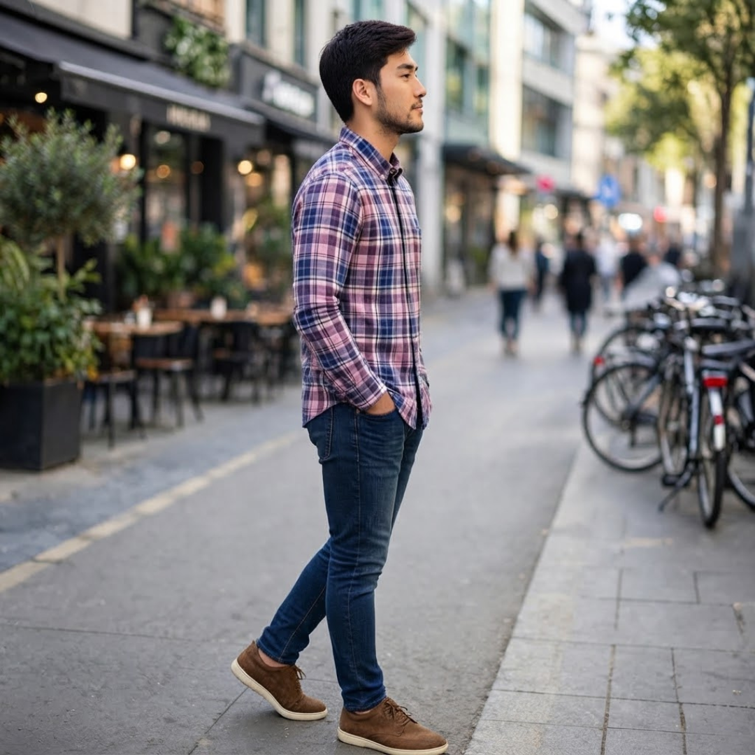 Men's Plaid Long-Sleeve Button-Down Shirt