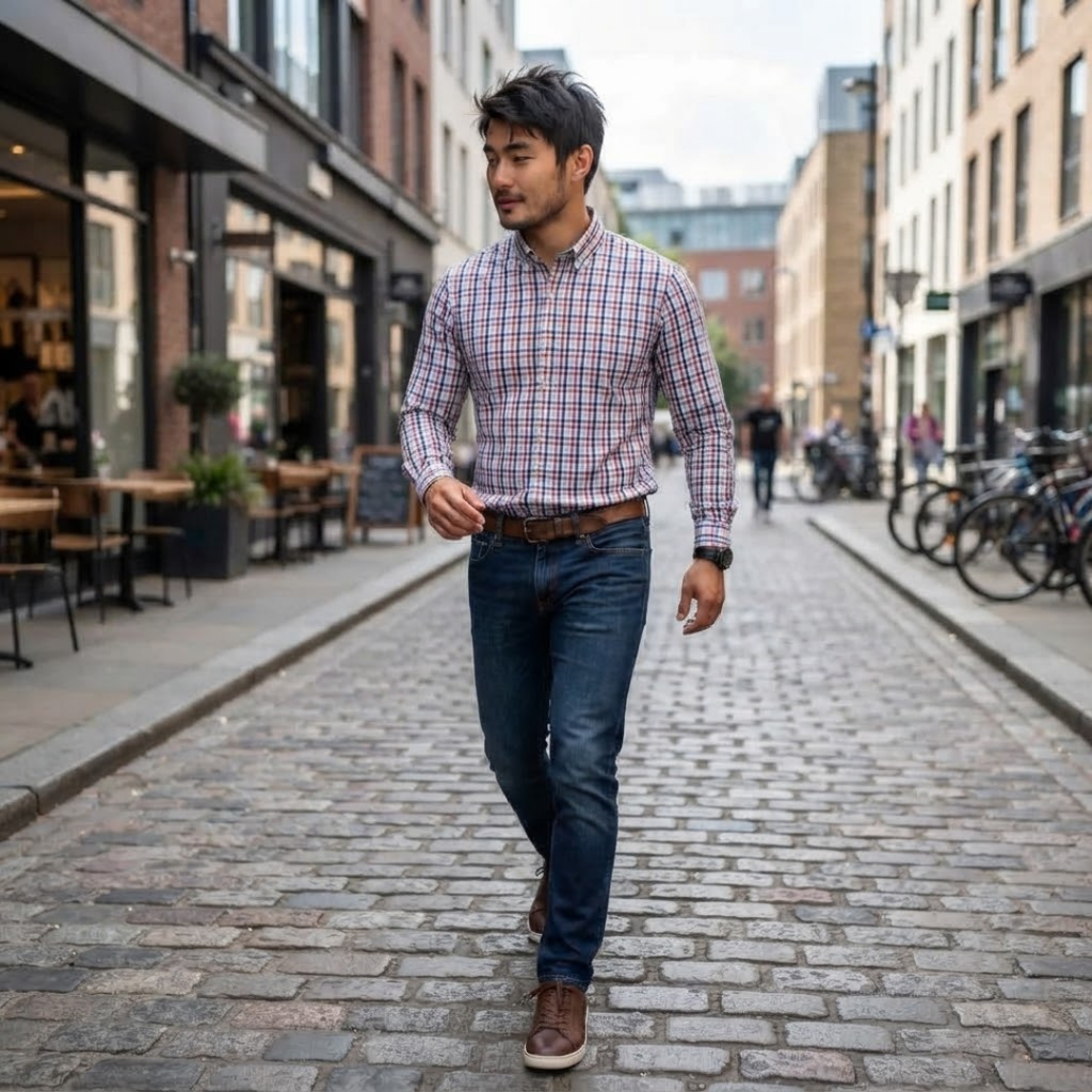 Men's Plaid Long-Sleeve Button-Down Shirt