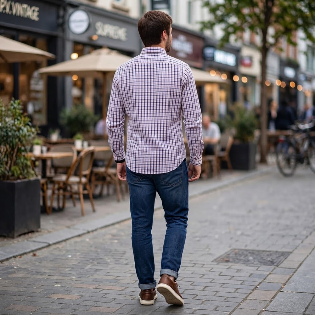 Men's Checkered Long-Sleeve Button-Down Shirt