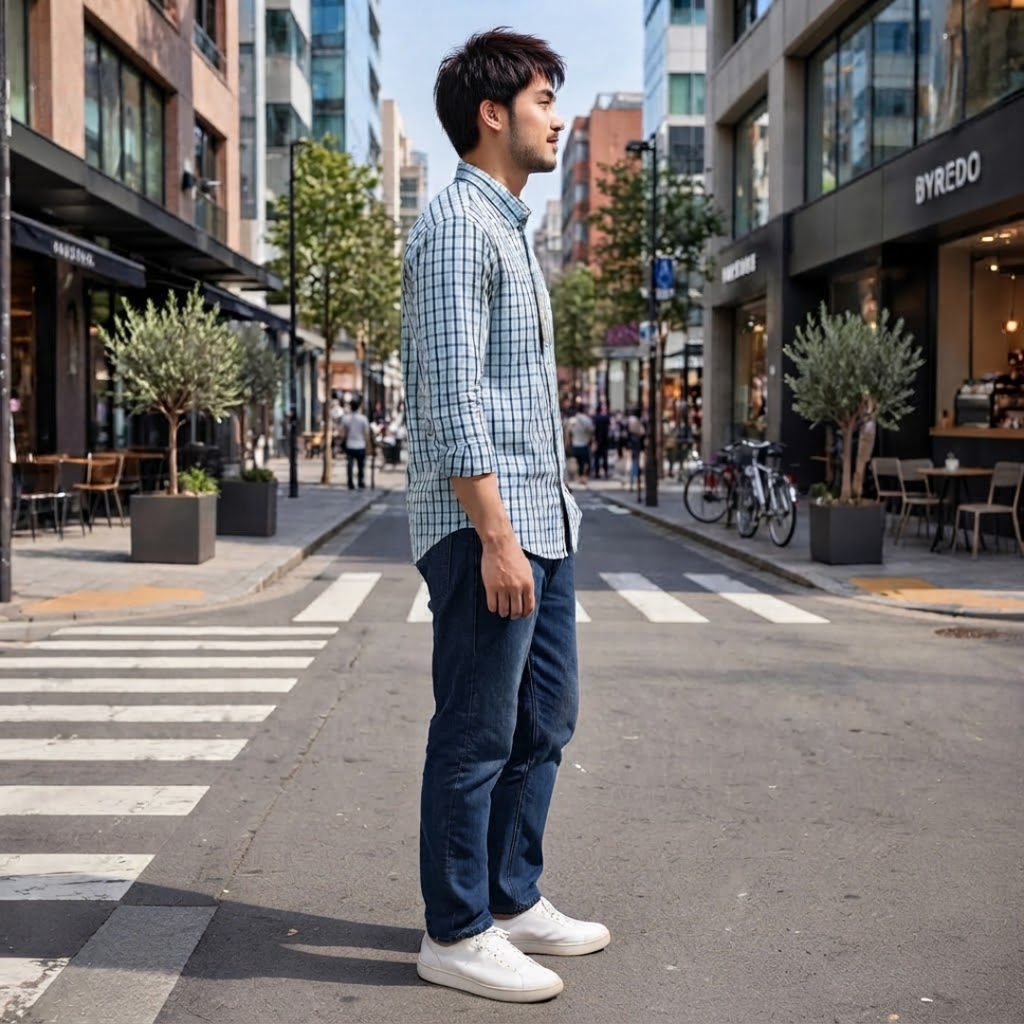 Men's Plaid Long-Sleeve Button-Down Shirt