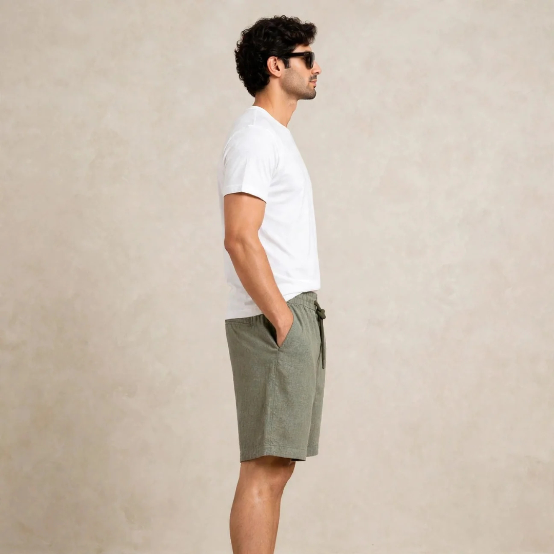 Men's Sage green Casual Linen Shorts Secondary image