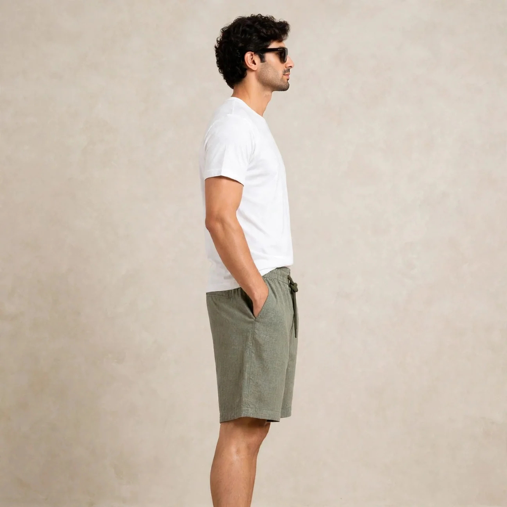 Men's Sage green Casual Linen Shorts