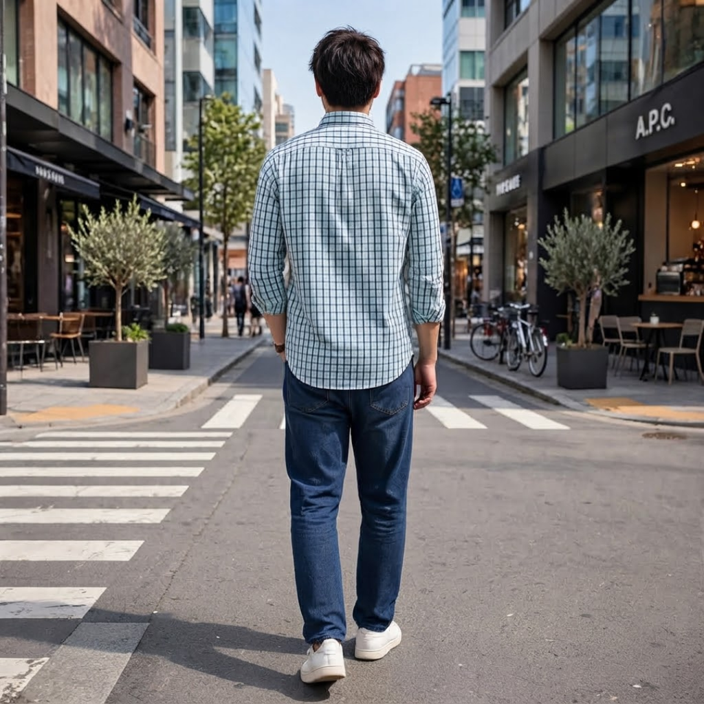 Men's Plaid Long-Sleeve Button-Down Shirt