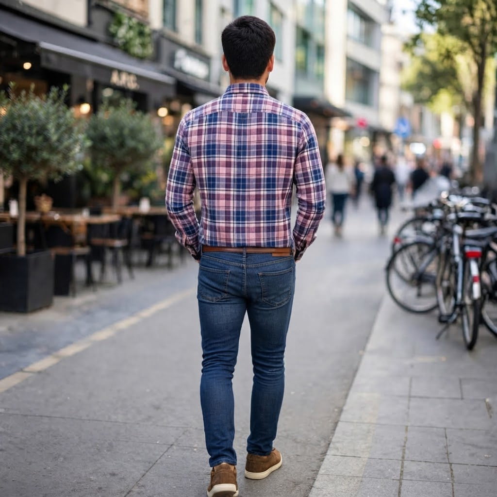 Men's Plaid Long-Sleeve Button-Down Shirt