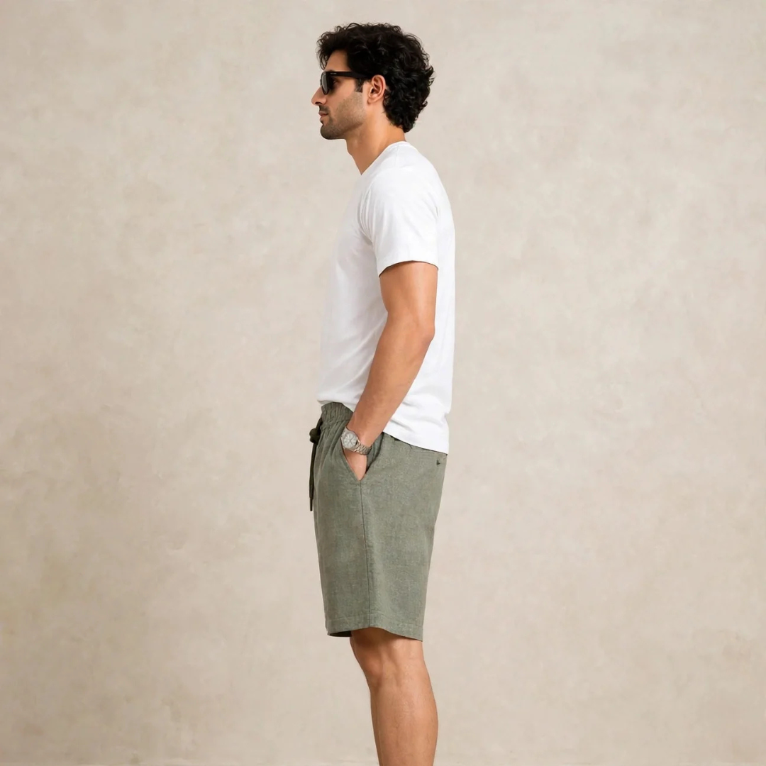 Men's Sage green Casual Linen Shorts