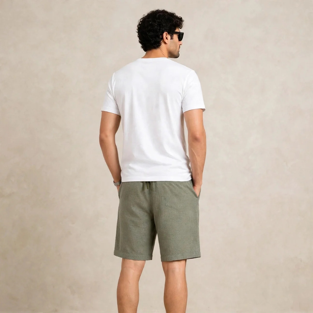 Men's Sage green Casual Linen Shorts