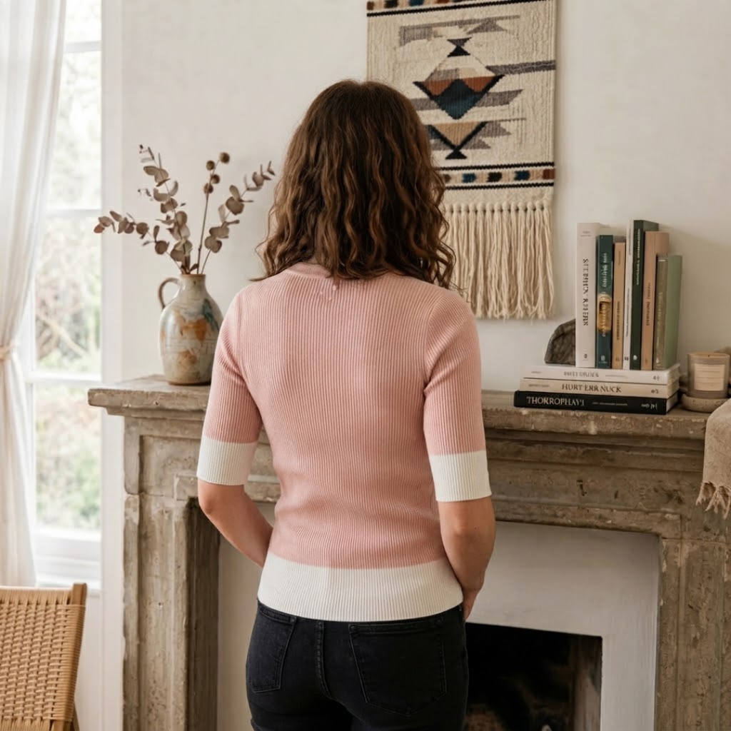 Ribbed Short Sleeve Sweater – Pink