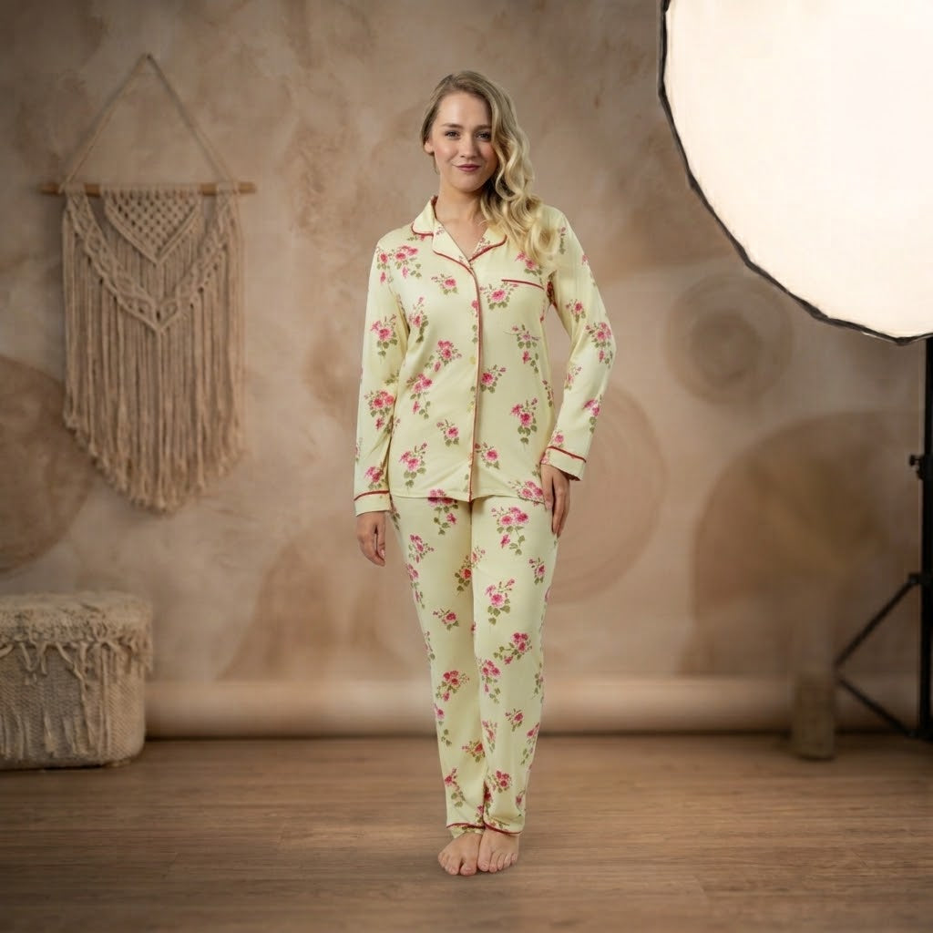 Women’s Floral Pyjama Set – Long Sleeve Button Front Nightwear Main image