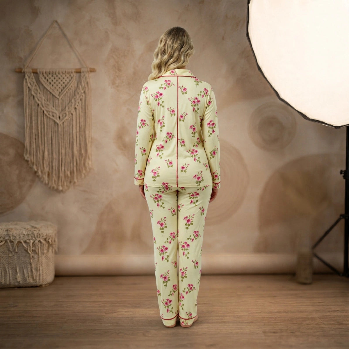 Women’s Floral Pyjama Set – Long Sleeve Button Front Nightwear