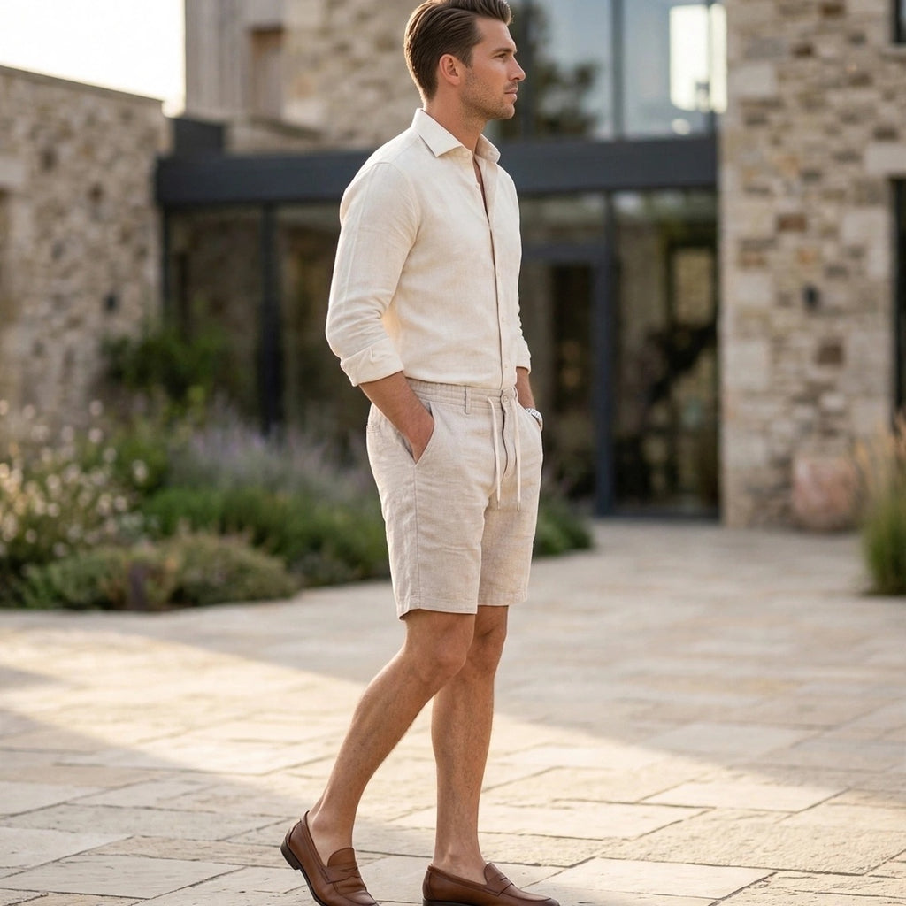 Men's Beige Drawstring Shorts