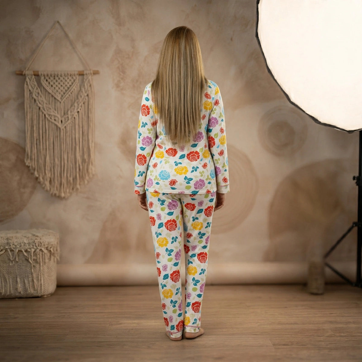 Women’s Floral Pyjama Set – Long Sleeve Button Front Nightwear Product Des