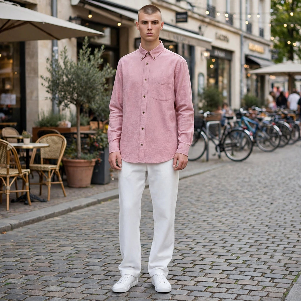 Men's Pink Long-Sleeve Button-Down Shirt