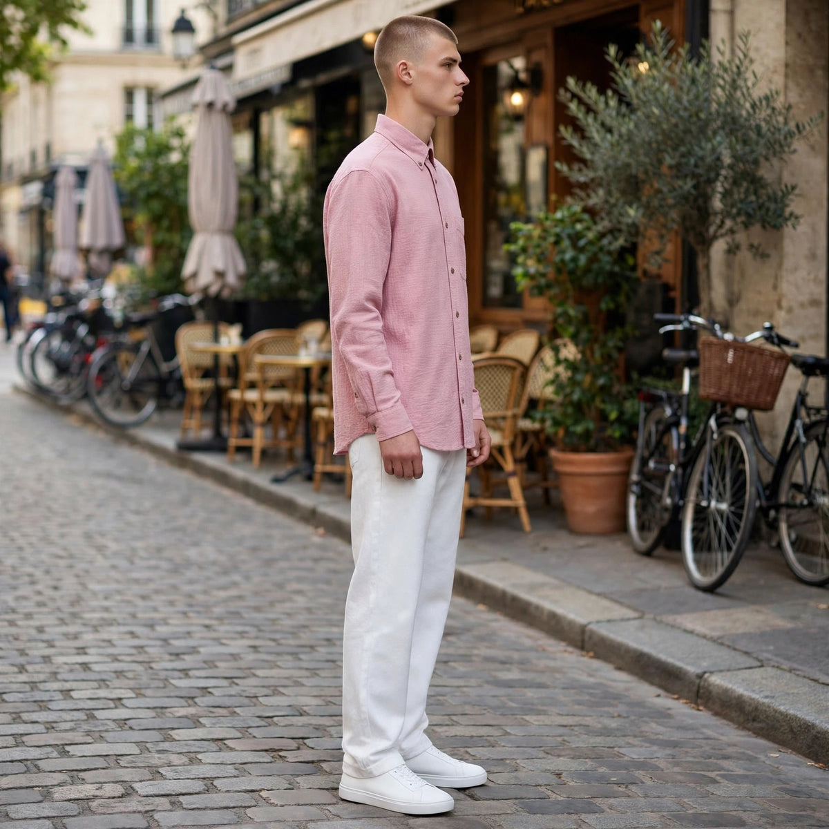 Men's Pink Long-Sleeve Button-Down Shirt