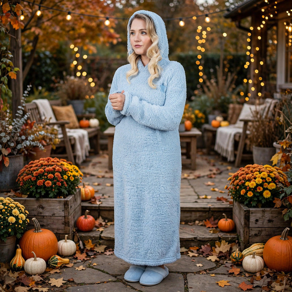 London Vibez Cozy Fleece Hooded Lounge Dress