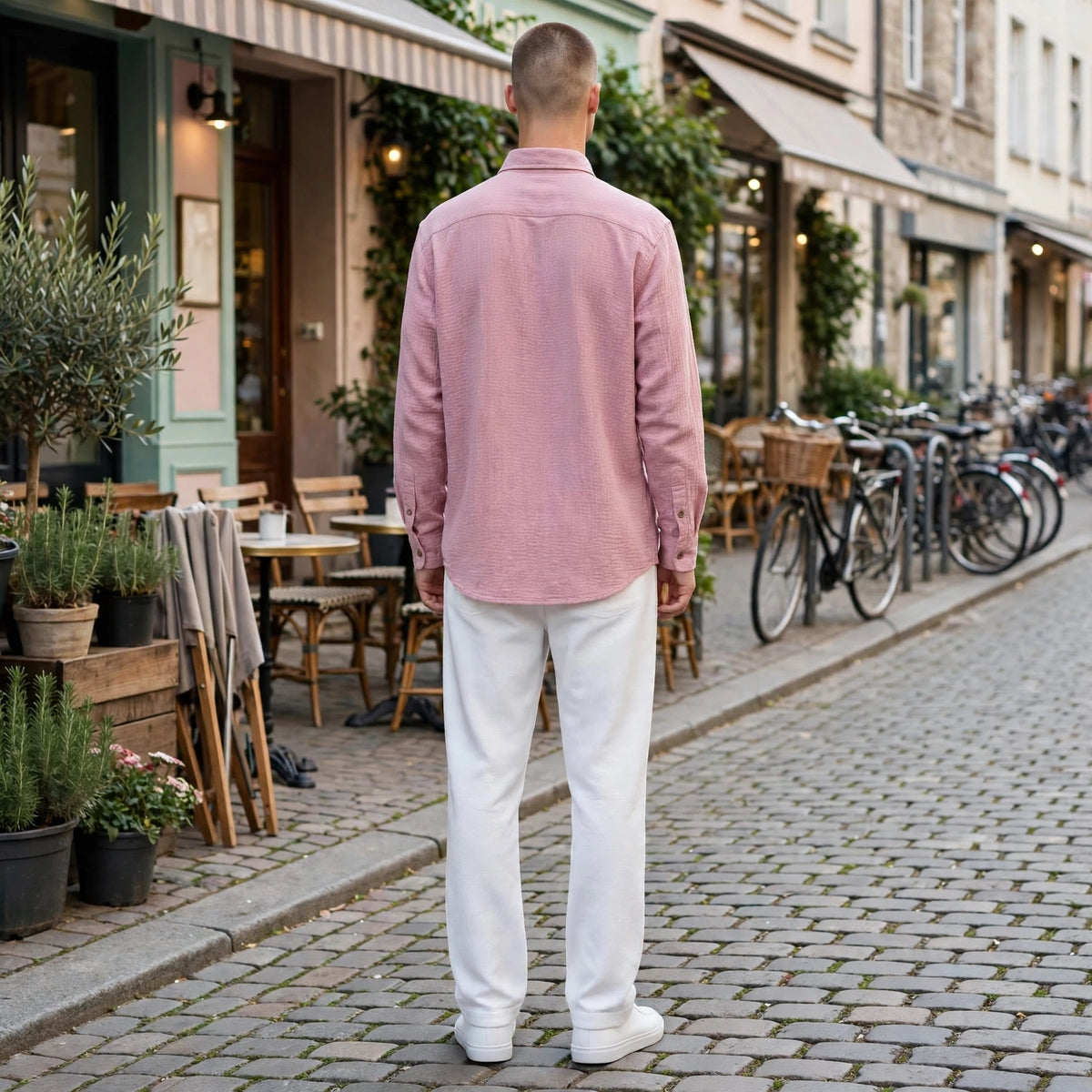 Men's Pink Long-Sleeve Button-Down Shirt