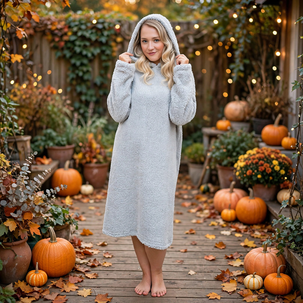 London Vibez Cozy Fleece Hooded Lounge Dress