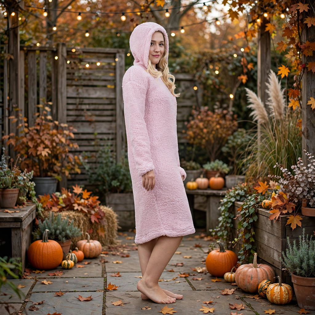 London Vibez Cozy Fleece Hooded Lounge Dress