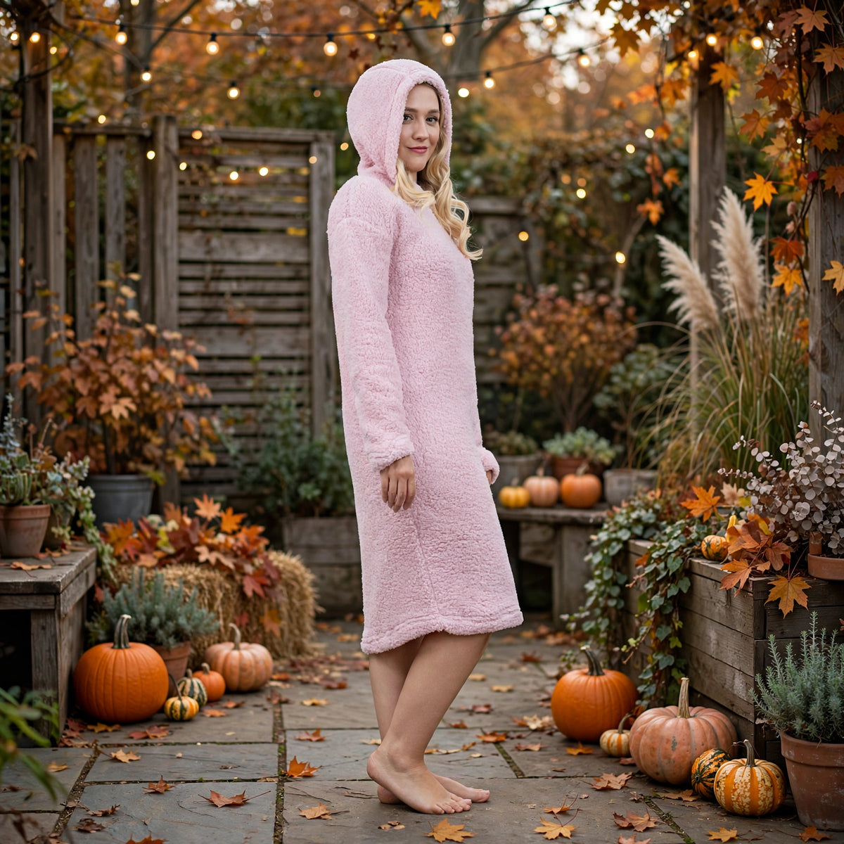 London Vibez Cozy Fleece Hooded Lounge Dress