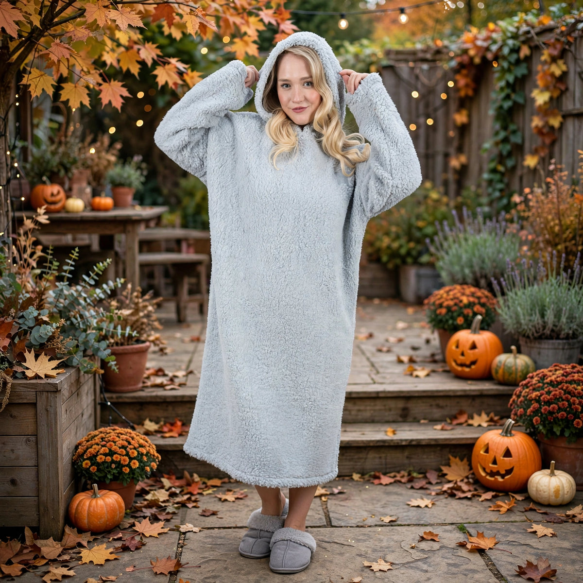 London Vibez Cozy Fleece Hooded Lounge Dress