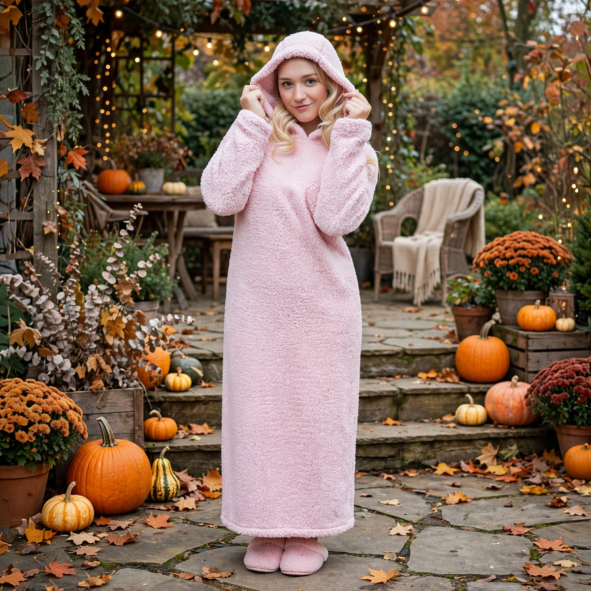 London Vibez Cozy Fleece Hooded Lounge Dress