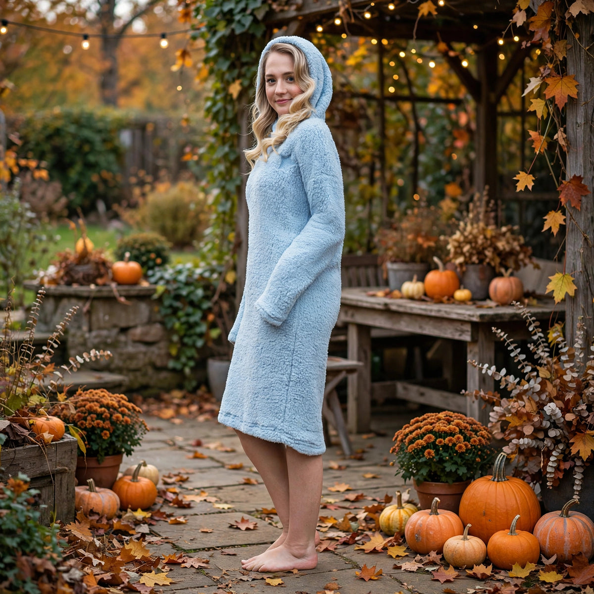 London Vibez Cozy Fleece Hooded Lounge Dress