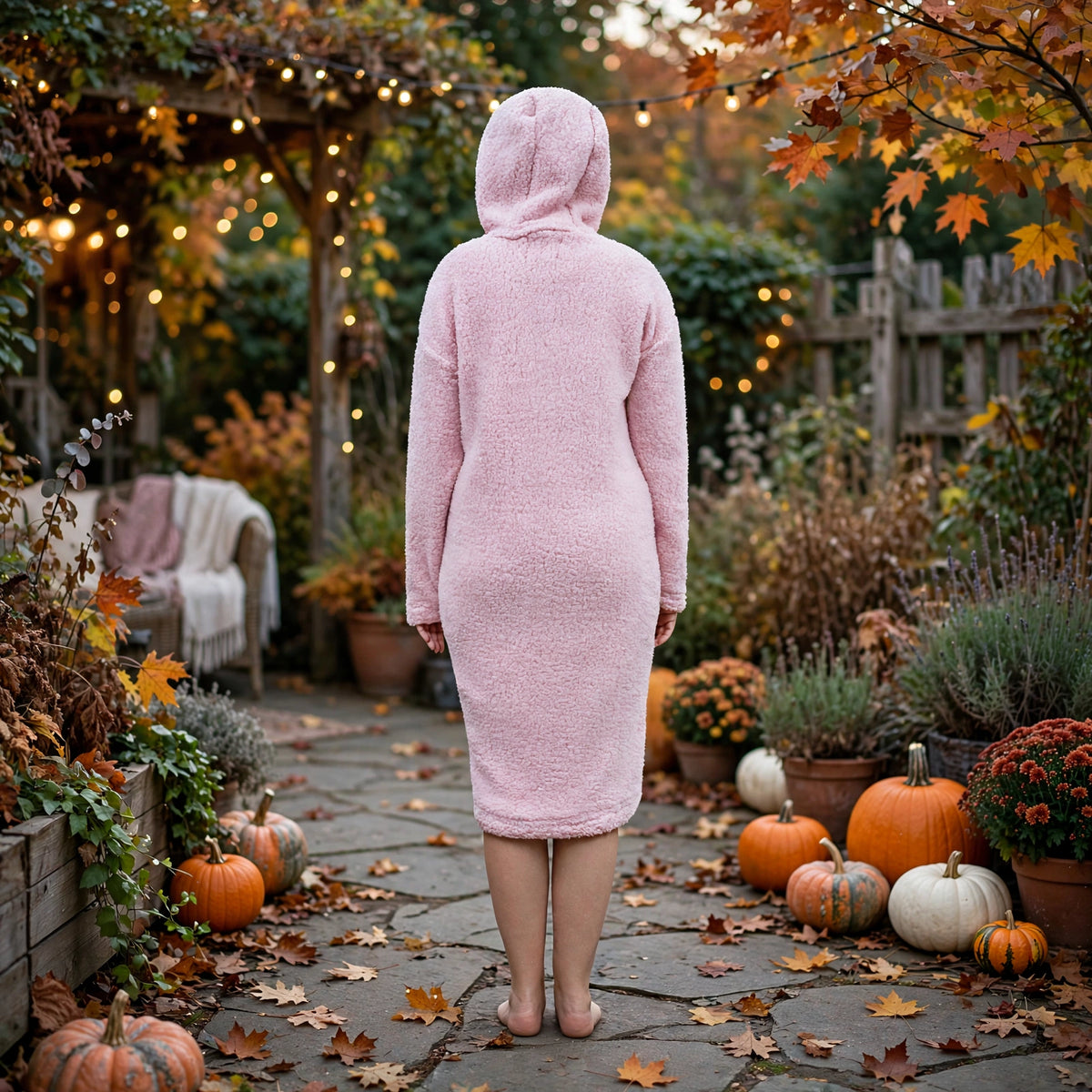 London Vibez Cozy Fleece Hooded Lounge Dress