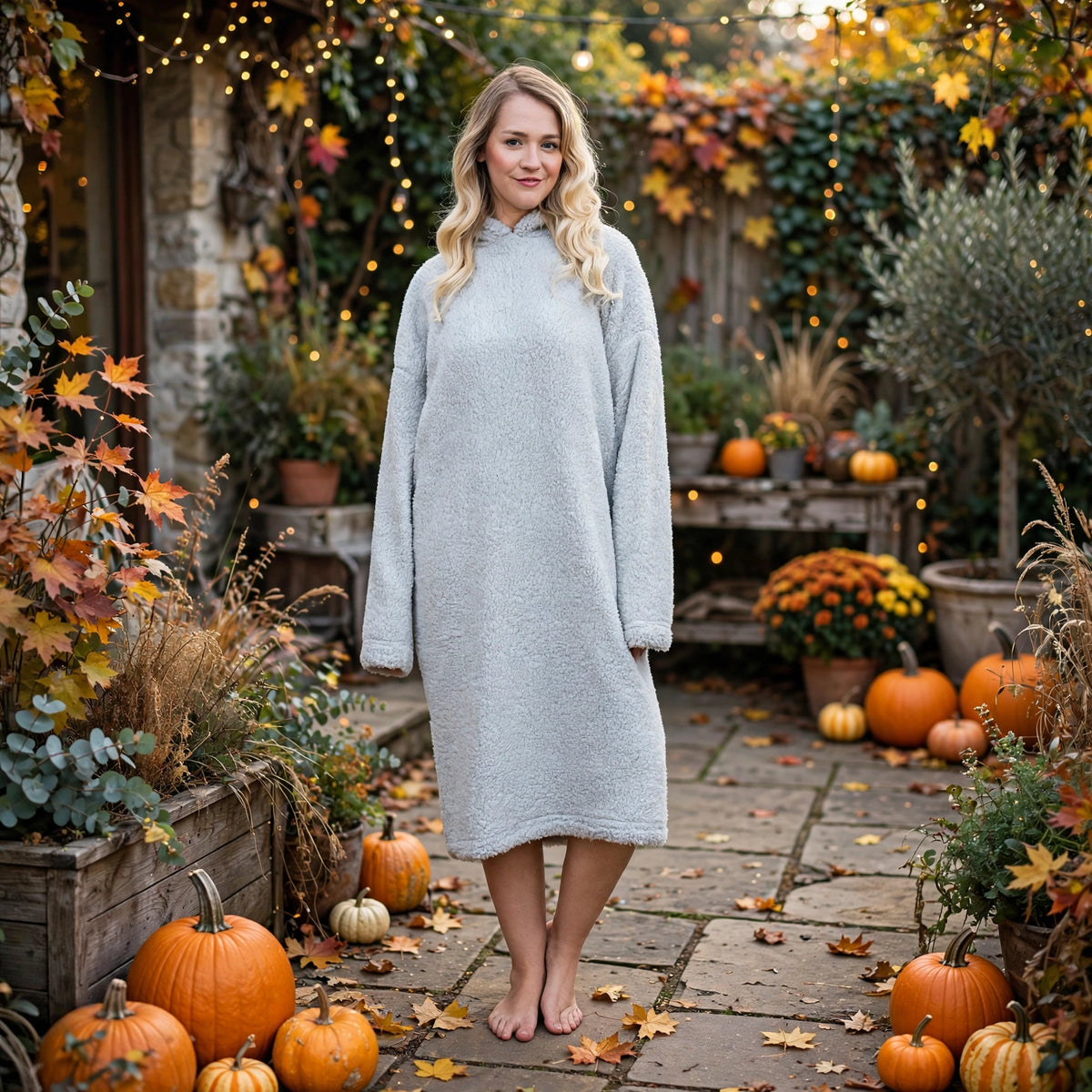 London Vibez Cozy Fleece Hooded Lounge Dress