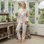 Women’s Floral Satin Pyjama Set – Soft Long Sleeve Button-Up Nightwear, White & Pink