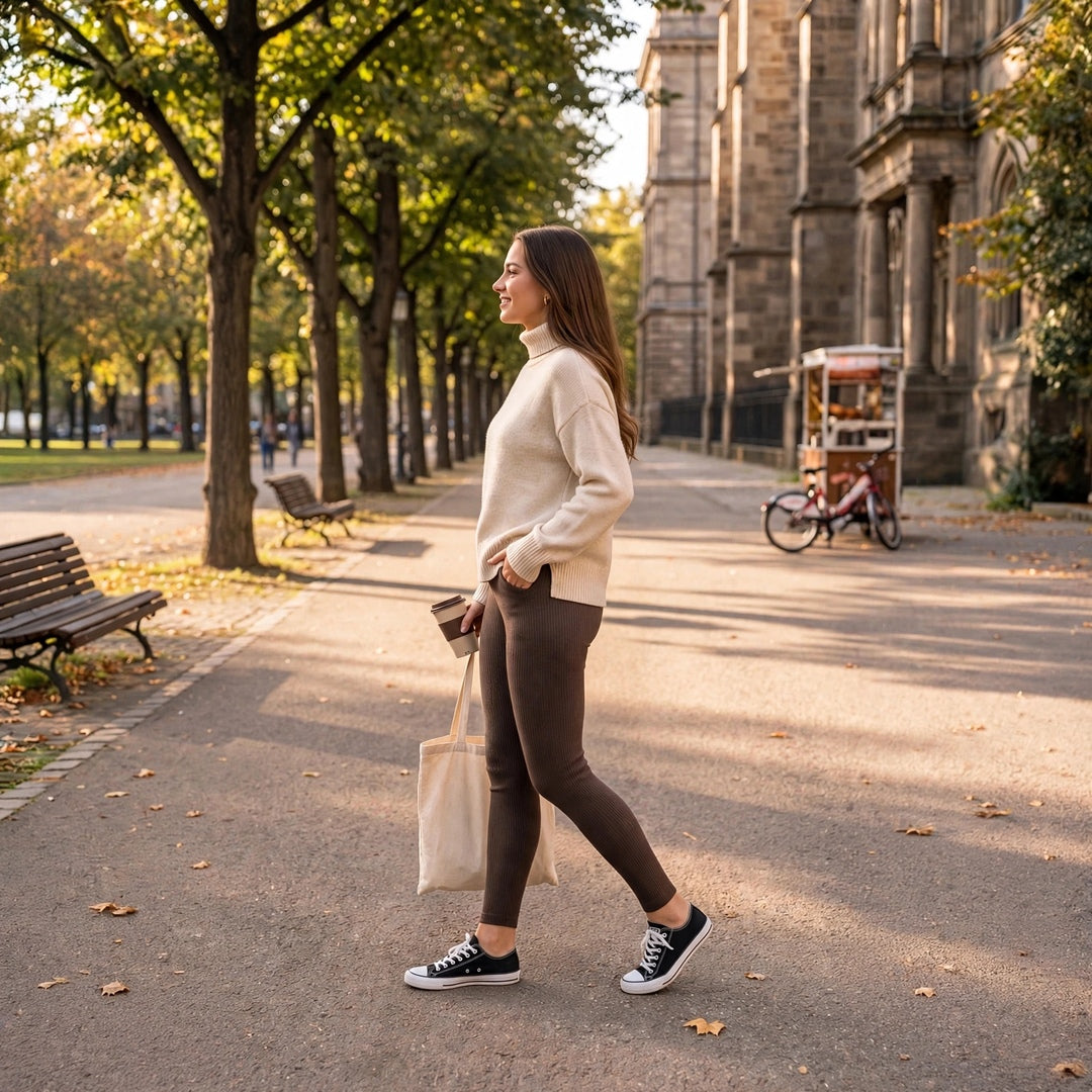 Ribbed Knit Leggings – Chocolate Brown