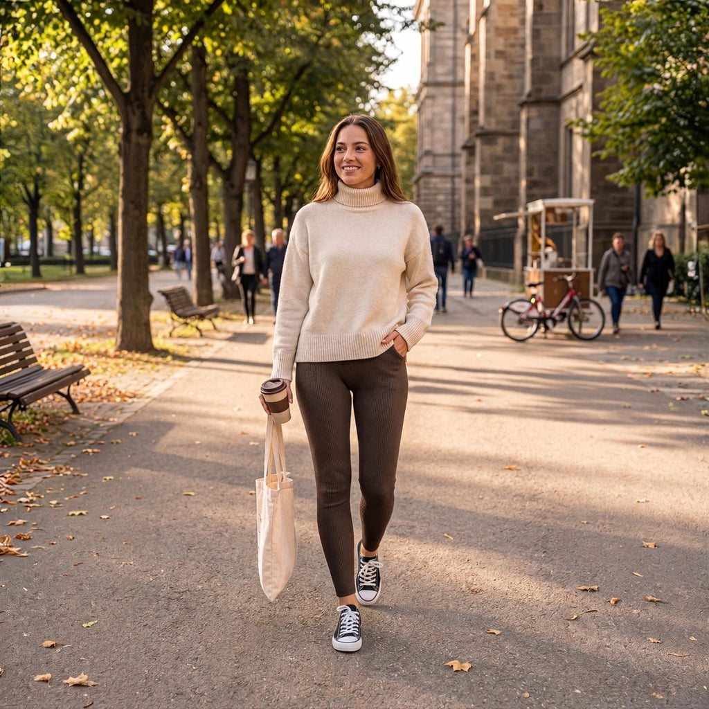 Ribbed Knit Leggings – Chocolate Brown