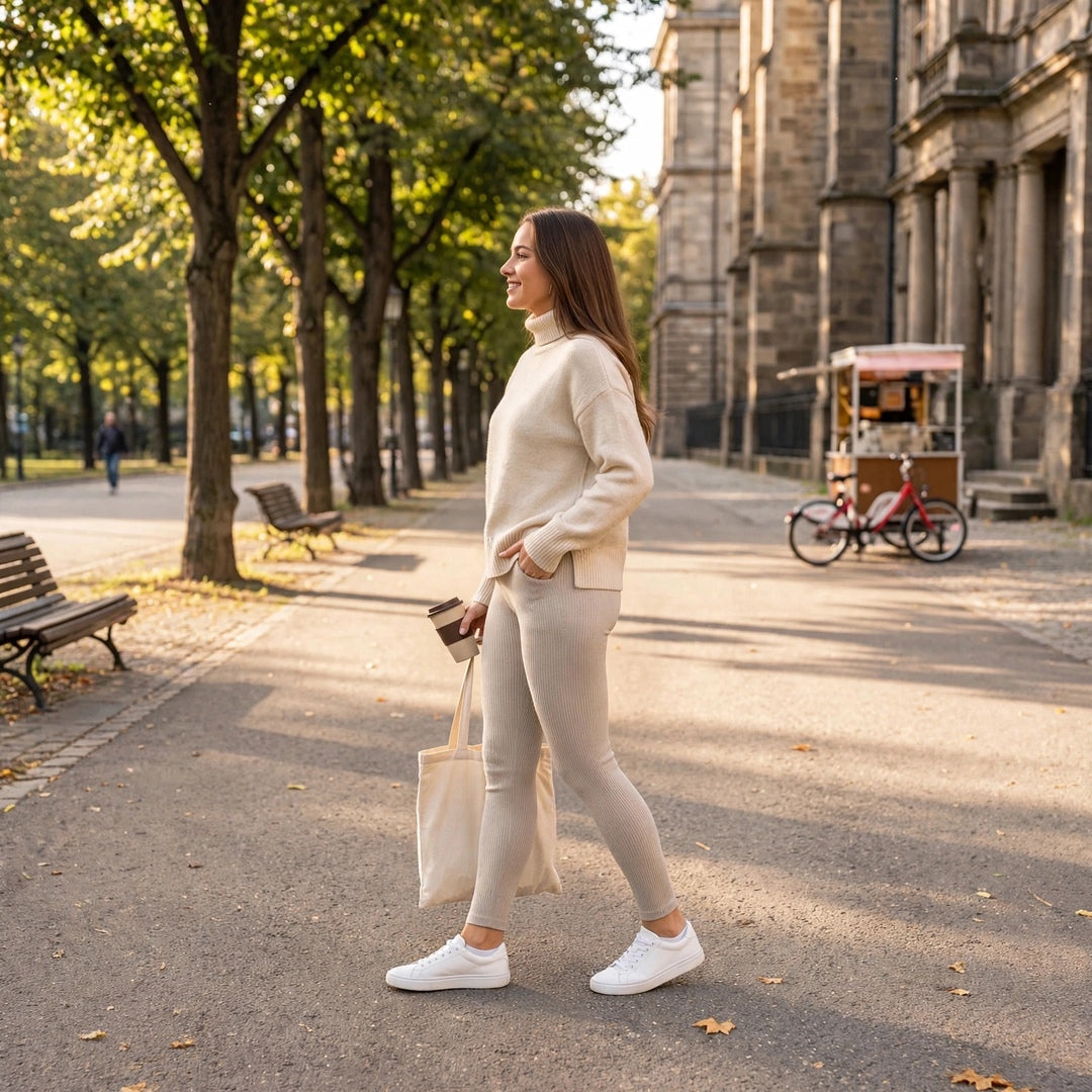 Ribbed Knit Leggings – Cream Secondary image