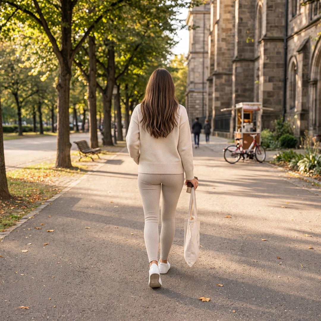 Ribbed Knit Leggings – Cream