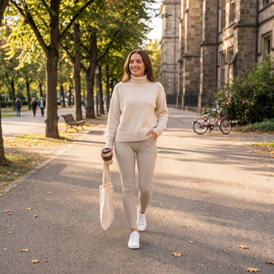 Ribbed Knit Leggings – Cream Main image