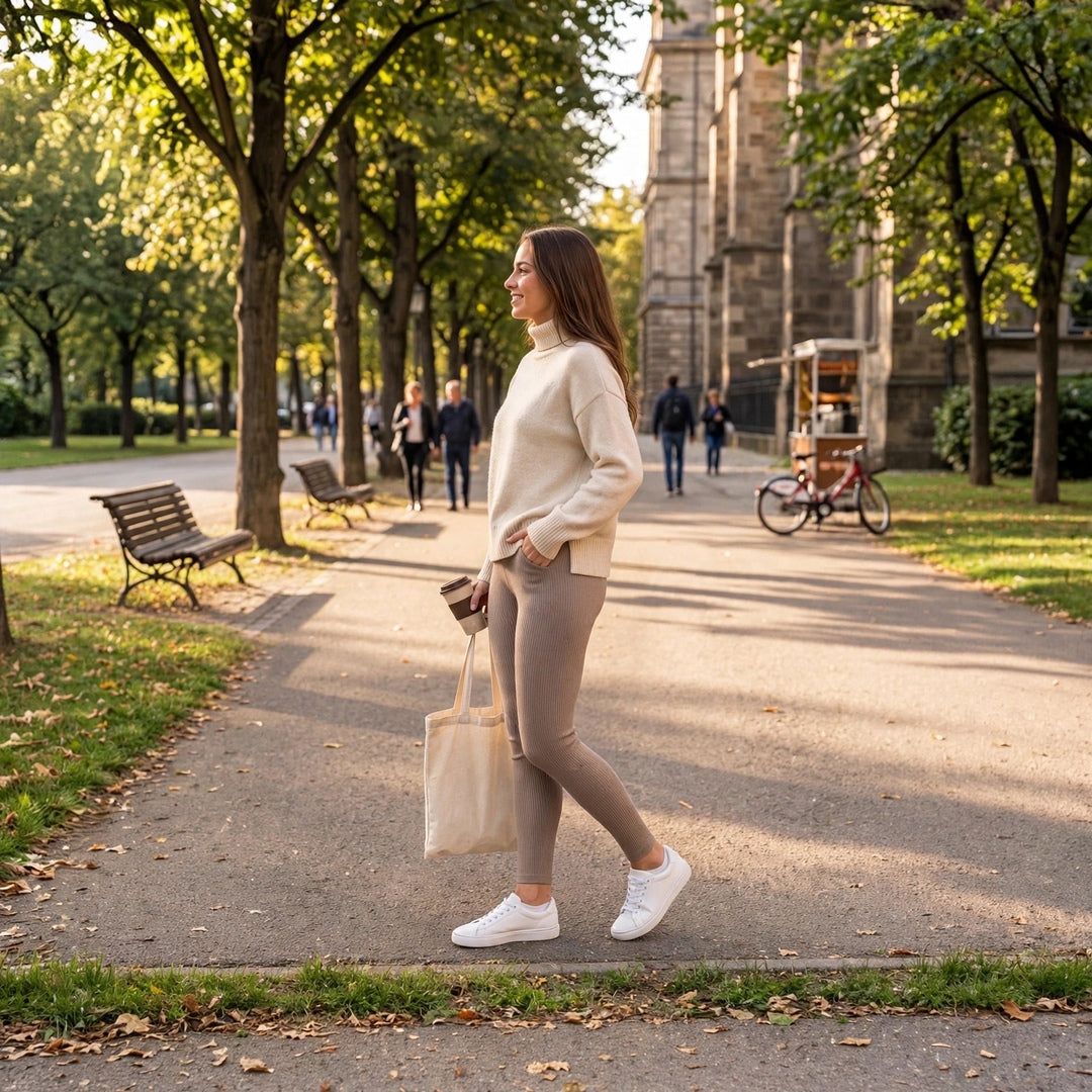 Ribbed Knit Leggings – Beige
