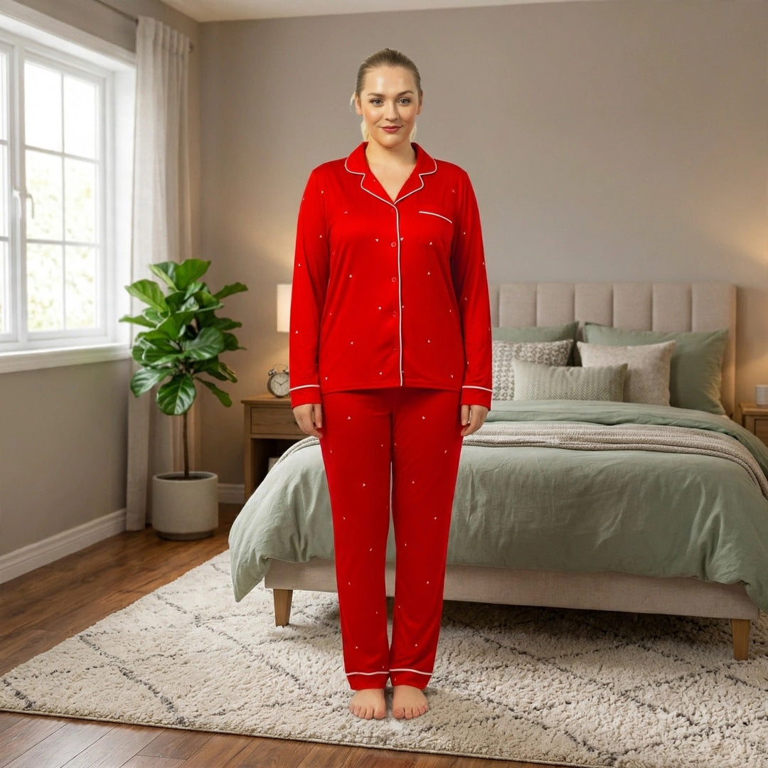 Women’s Red Heart Print Pyjama Set – Long Sleeve Lounge & Sleepwear Main image