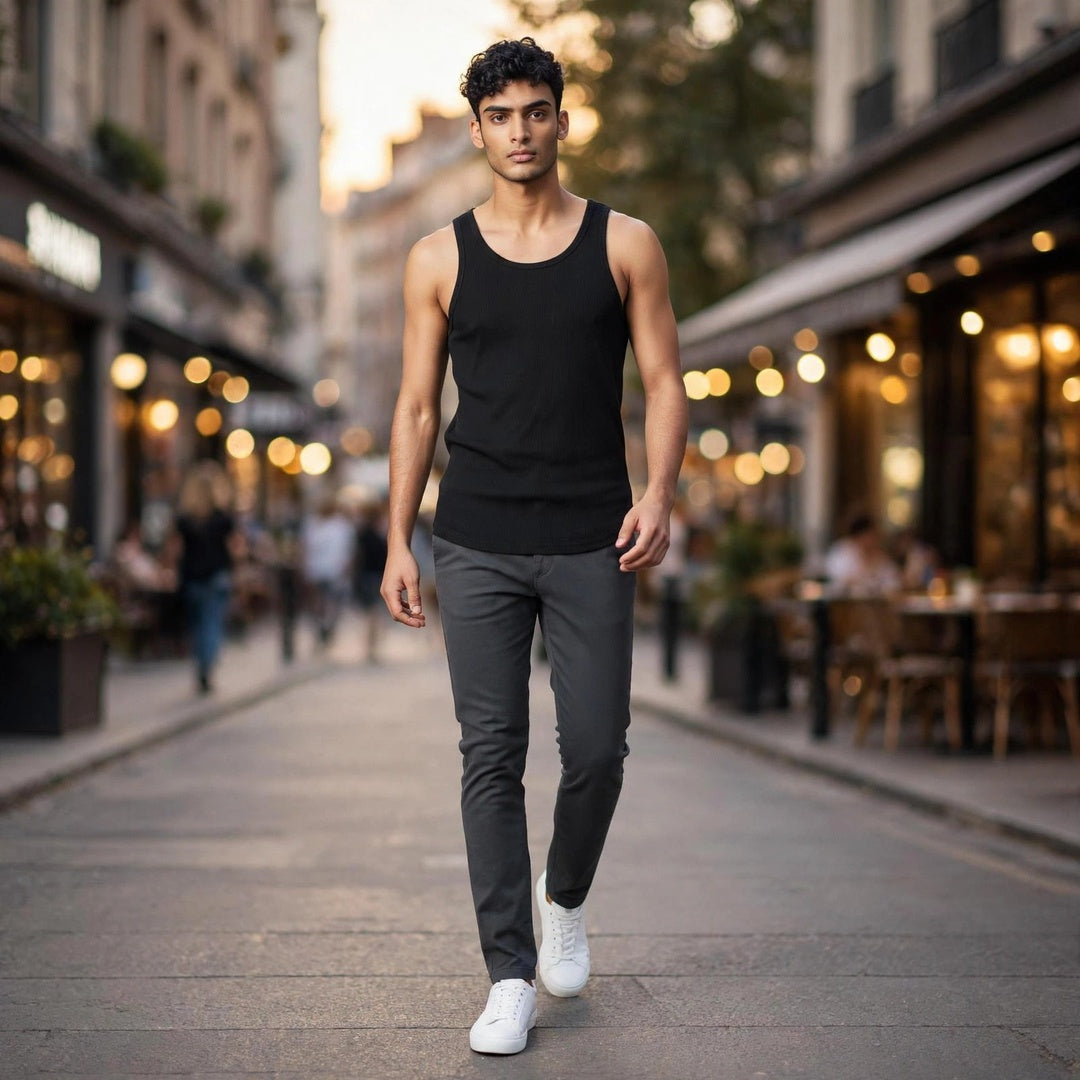 Men's Classic Ribbed Cotton Tank Top – Black