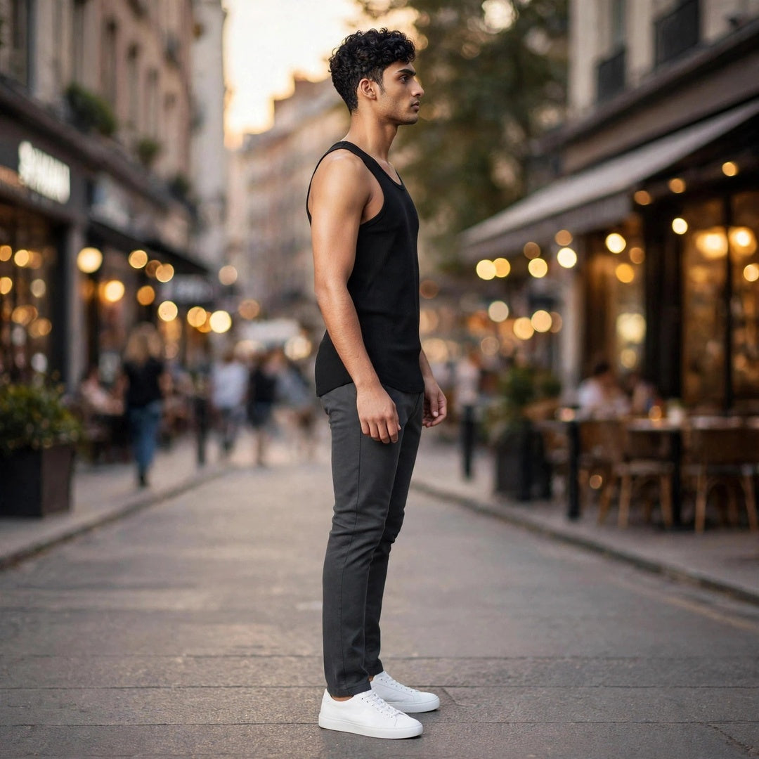 Men's Classic Ribbed Cotton Tank Top – Black Secondary image