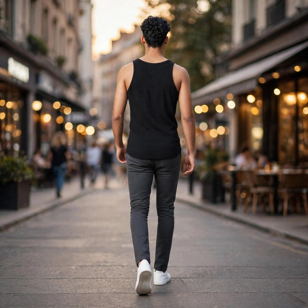Men's Classic Ribbed Cotton Tank Top – Black