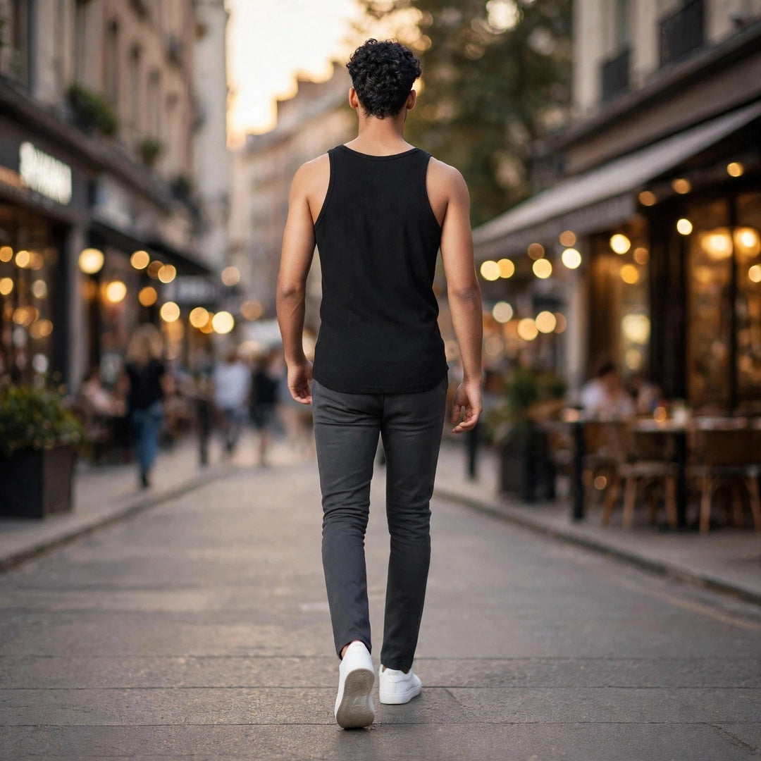 Men's Classic Ribbed Cotton Tank Top – Black