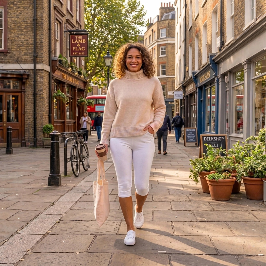 Women's High-Waisted Capri Leggings – Classic White Main image